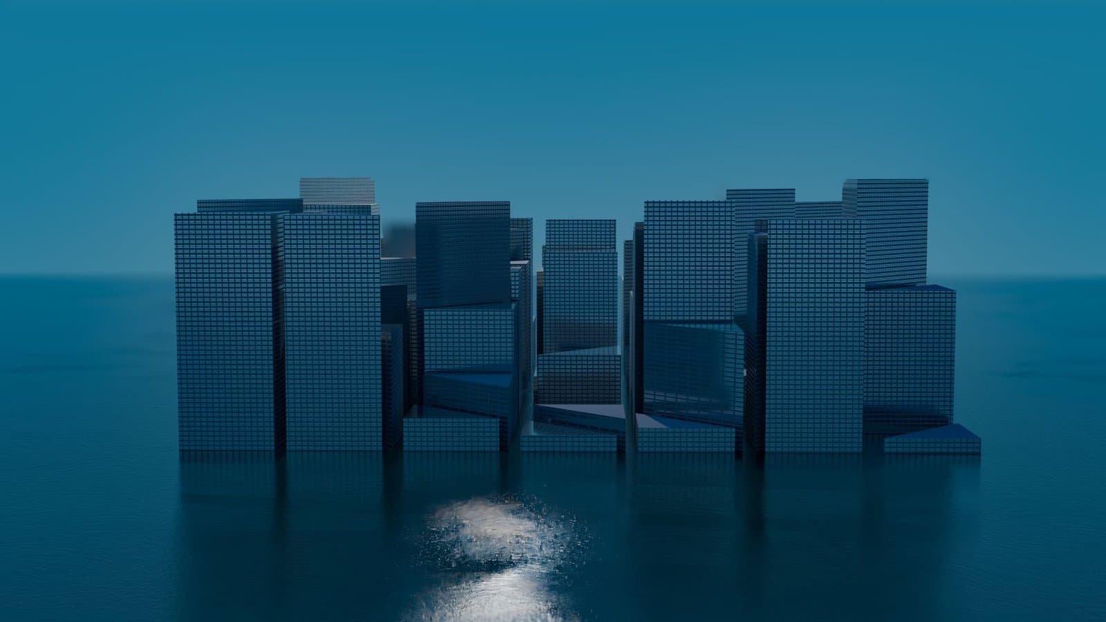 Rendu 3D d'un paysage urbain de gratte-ciels modernes, exemple de rendu 3D réaliste avec IA